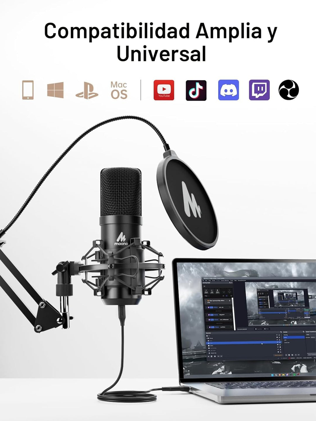 MAONO Micrófono de condensador XLR\/USB: 192kHz\/24Bit Plug &amp; P...