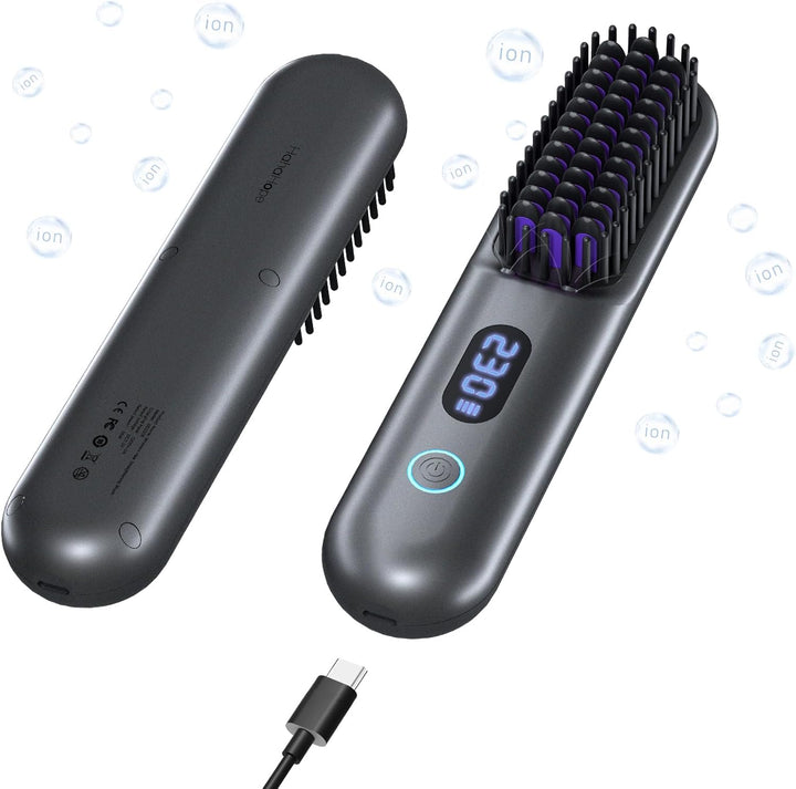 Cepillo alisador de pelo inalámbrico, peine alisador portátil, 9600...