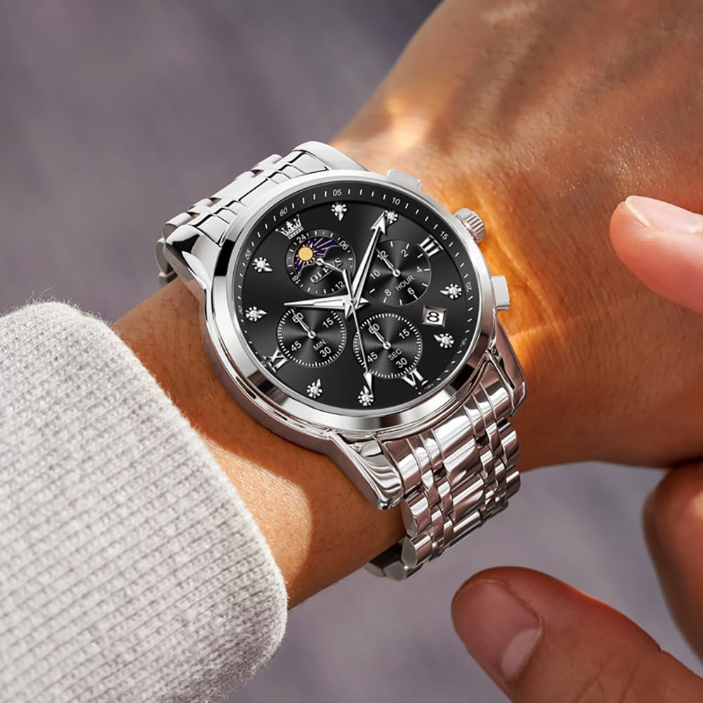OLEVS Reloj para Hombre Diamante Negocios Vestimenta Analógico Acero Inoxidable a Prueba de Agua Lúmina Fecha Dos Tonos Lujo Casual de Muñeca