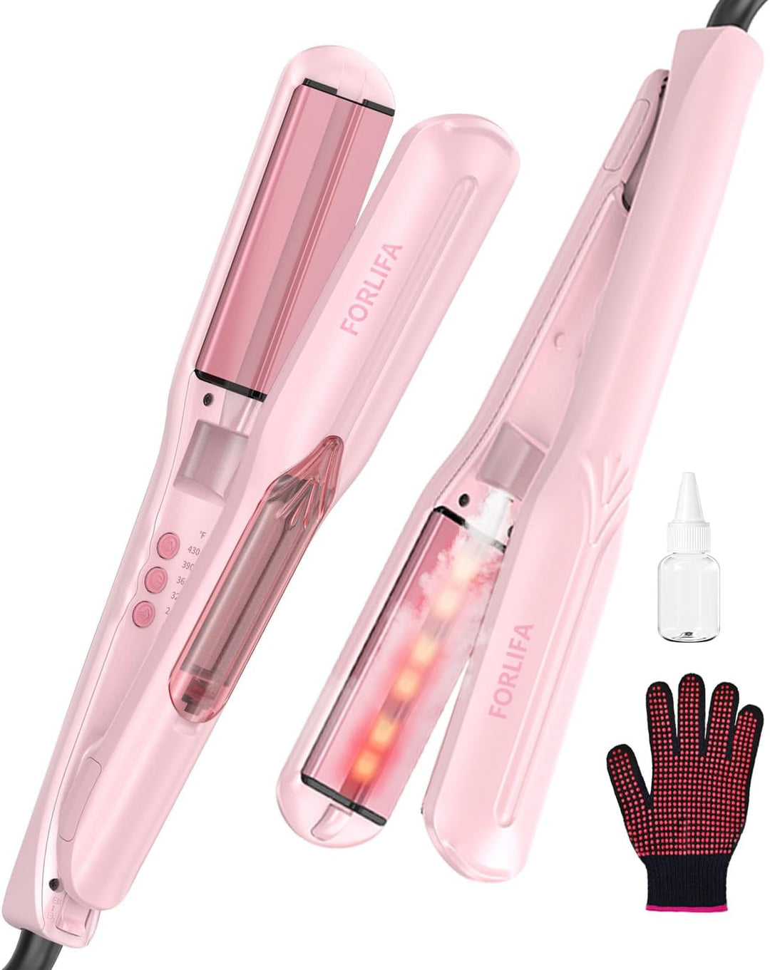 FORLIFA Plancha de pelo de vapor 2 en 1, plancha plana de 1.5 pulga...