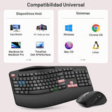 Combo de teclado y mouse inalámbricos, teclas onduladas de tamaño c...