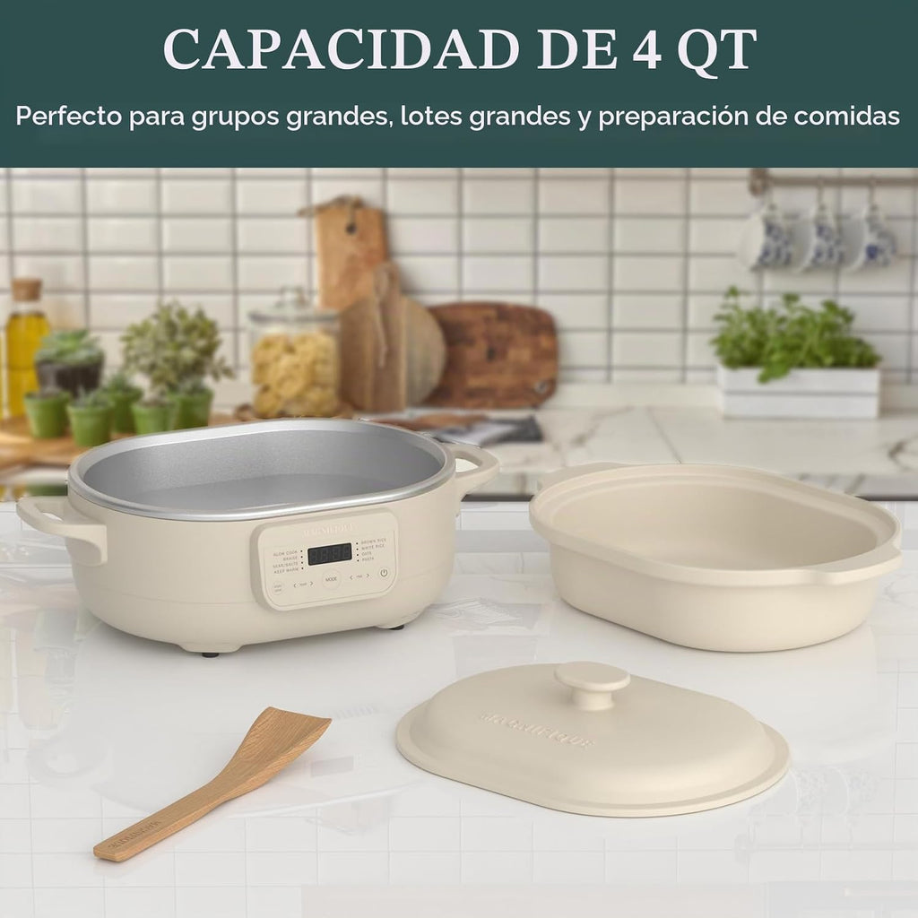 Claypot olla de cocción lenta de 4 cuartos de galón, olla multicocción 8 en 1 con programación flexible, bandeja extraíble, antiadherente, apta para horno hasta 450 °F, avena