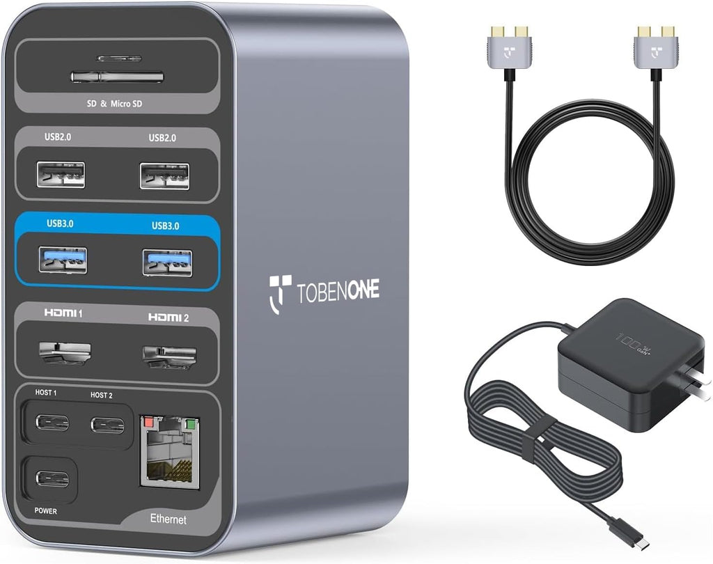 TobenONE Estación de acoplamiento para MacBook 16 en 2, monitores 4K duales