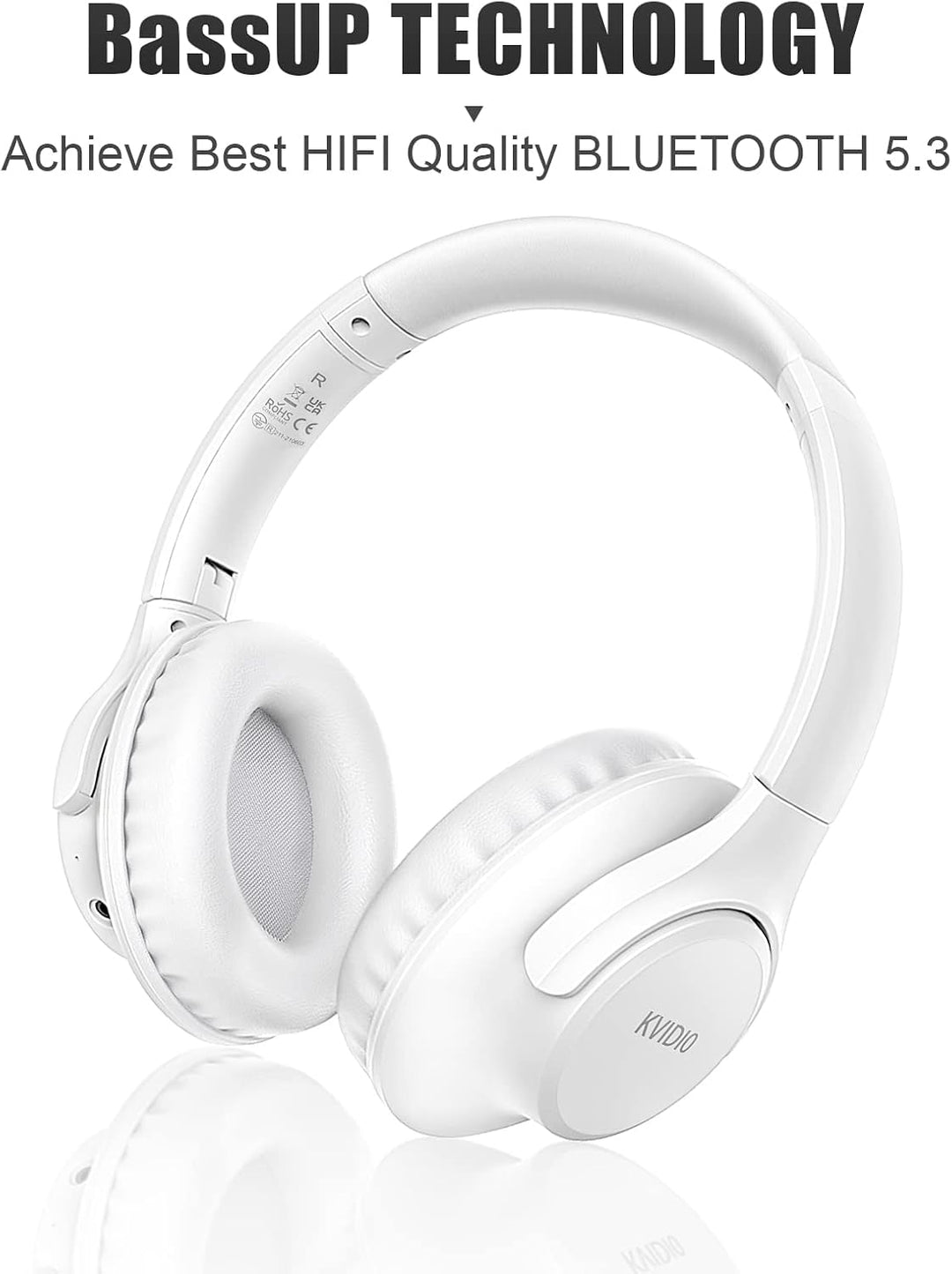 KVIDIO Auriculares Bluetooth sobre la oreja, 65 horas de reproducci...