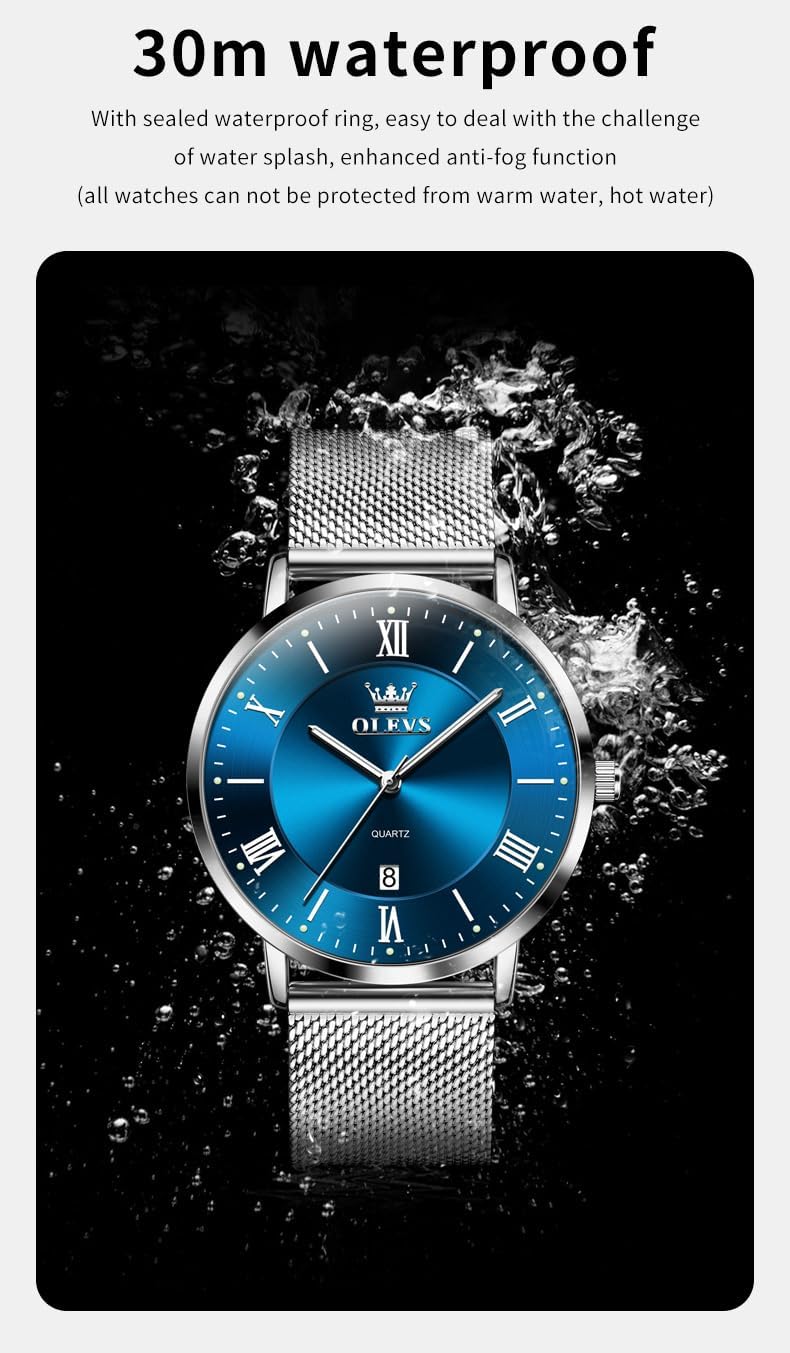 OLEVS Relojes de oro para hombre, analógico, de cuarzo, para negocios, de vestir, día fecha, acero inoxidable, clásico, de lujo, luminoso, impermeable, casual, relojes de pulsera masculinos