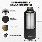RAYMYLO Botella de acero inoxidable|Aislamiento al vacío de triple pared (fría por hasta 48 horas)|A prueba de fugas|Sin BPA|Con cuerda de paracaídas|Tapa con boquilla y popote|87 oz|Negro mágico
