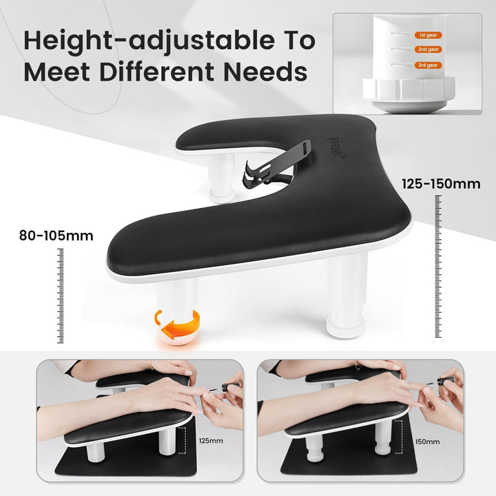 JODSONE Reposabrazos de manicura negro en forma de U para uñas con...