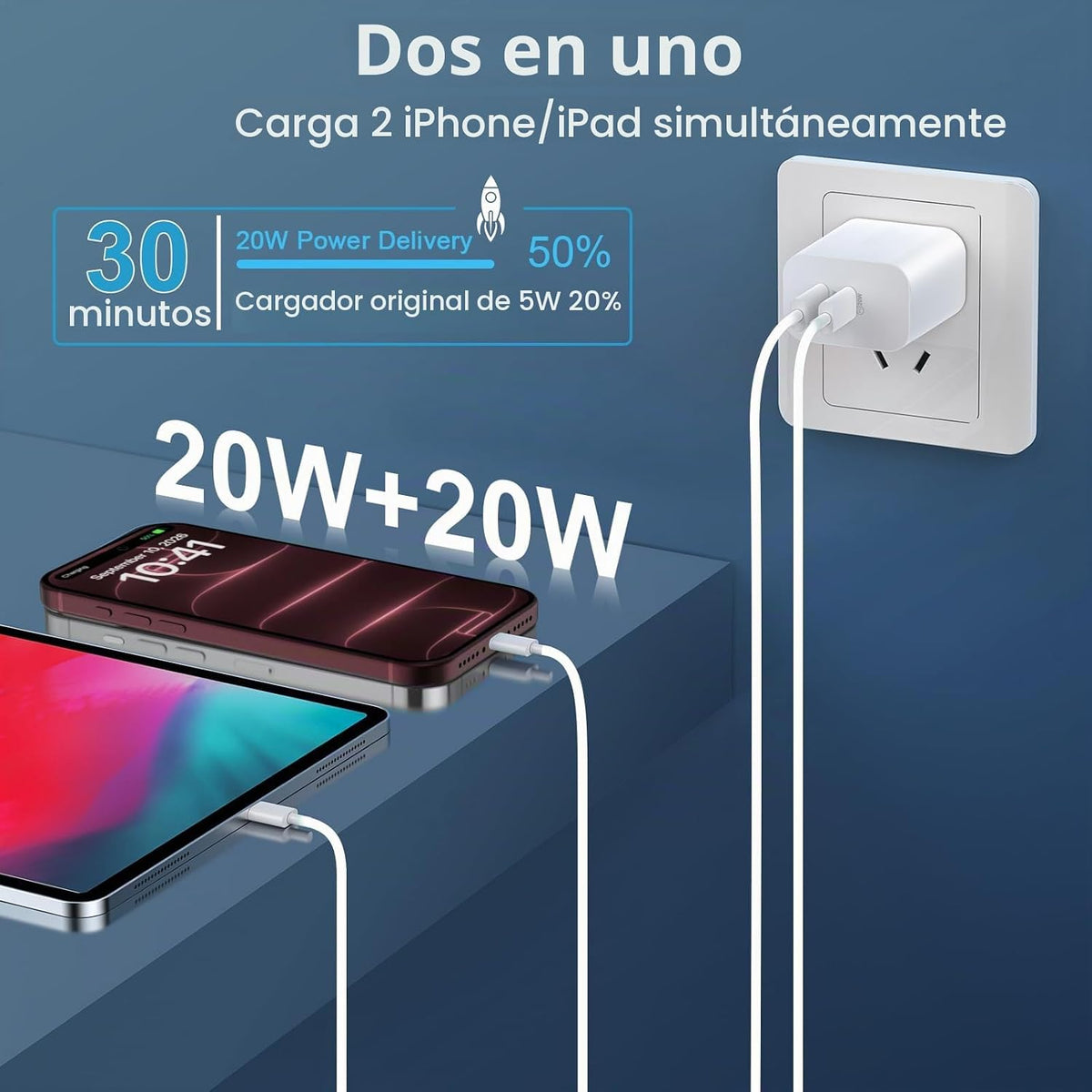 Cargador para iPhone 18 Duo 17 16, carga rápida, cargador USB C de 10 pies