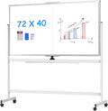 maxtek Pizarra blanca rodante, 183x102 grande de doble cara de borrado en seco con ruedas, pizarra blanca magnética gigante de pie para oficina, escuela, oficina en casa, educación en el hogar (183 x