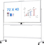 maxtek Pizarra blanca rodante, 183x102 grande de doble cara de borrado en seco con ruedas, pizarra blanca magnética gigante de pie para oficina, escuela, oficina en casa, educación en el hogar (183 x