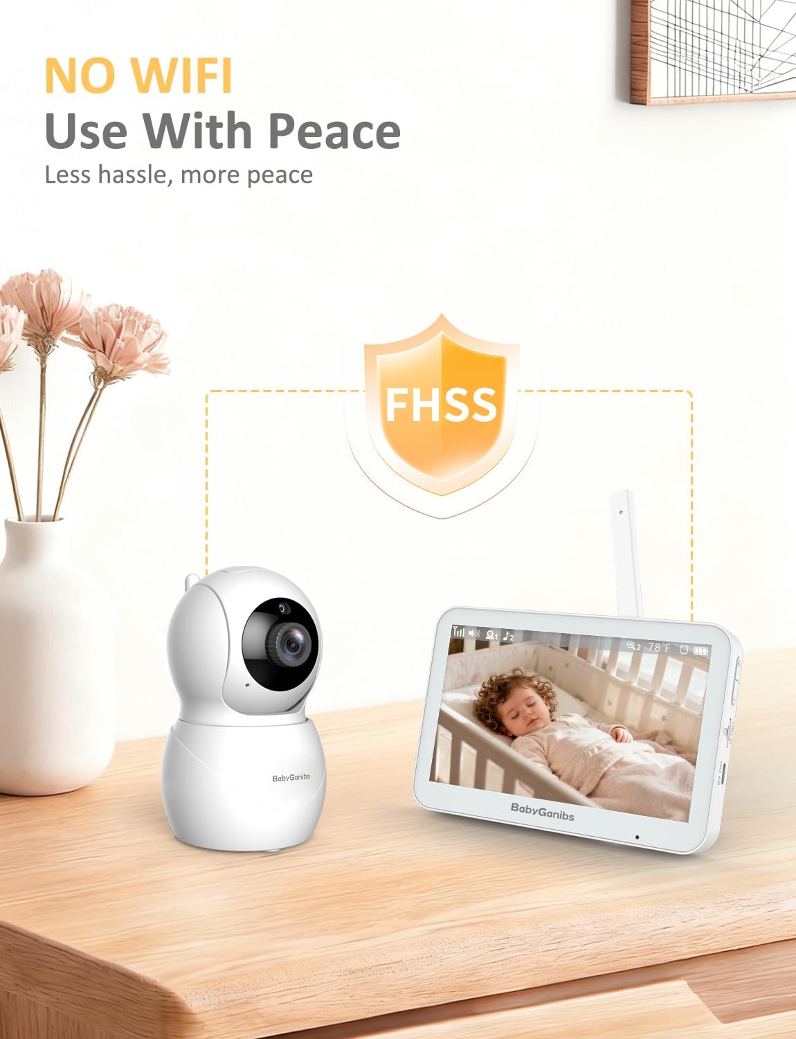 Baby Ganibs Monitor de bebé con cámara y audio: pantalla táctil IPS...