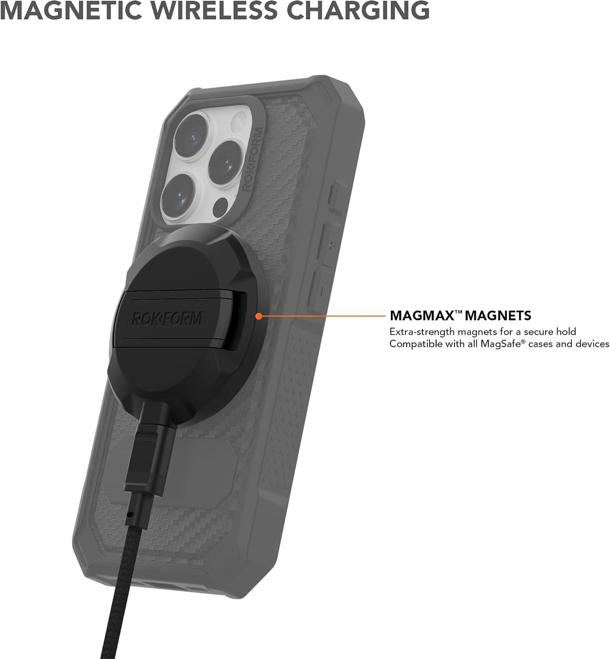 Rokform Soporte de carga magnético y resistente para iPhone 16 Pro Max