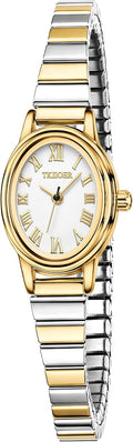 Relojes pequeños de oro para mujer, reloj analógico de esfera fácil de leer, caja ovalada, banda de expansión de acero inoxidable, reloj impermeable