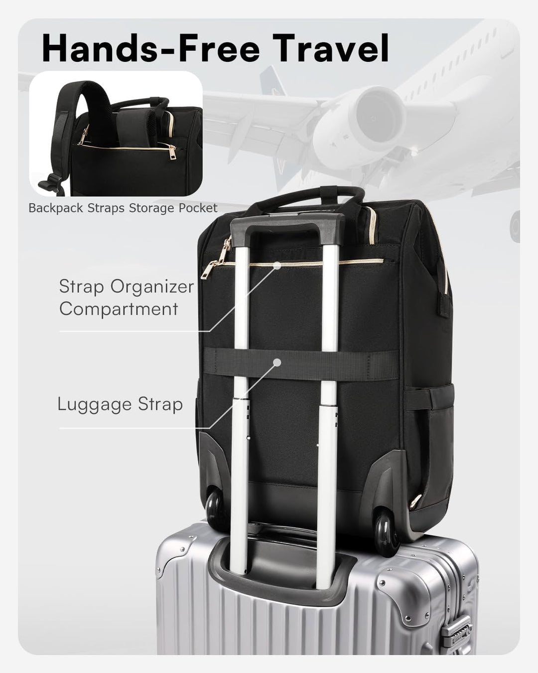 Arcoyard Mochila con ruedas para mujer, mochila de viaje de 16 pulg...