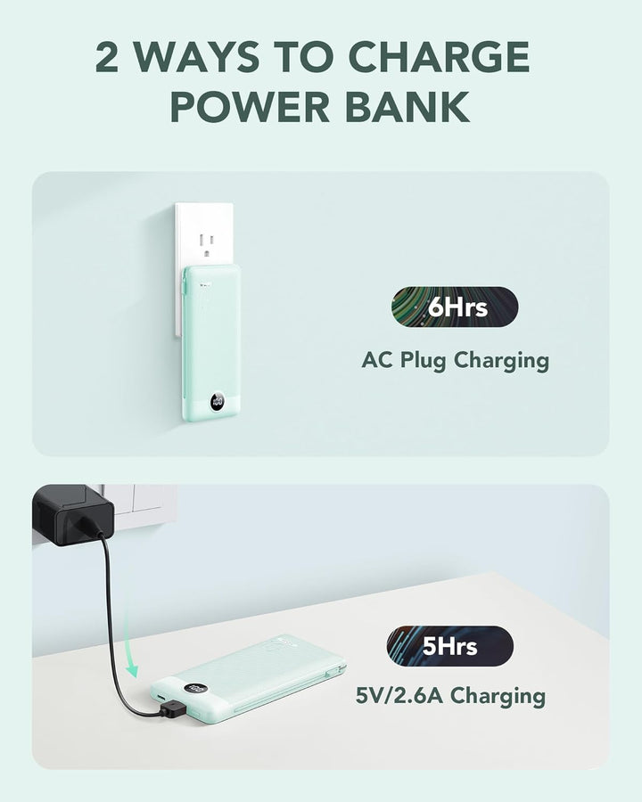 VRURC Cargador portátil con cables integrados y enchufe de pared de...