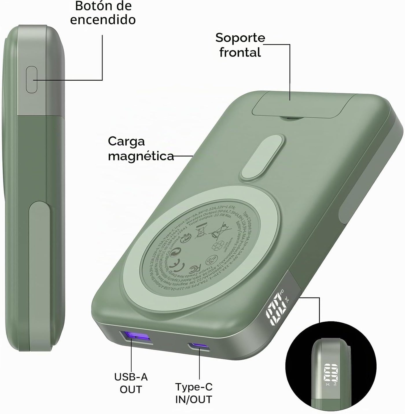 JUOVI Banco de energía magnético, cargador portátil inalámbrico de...