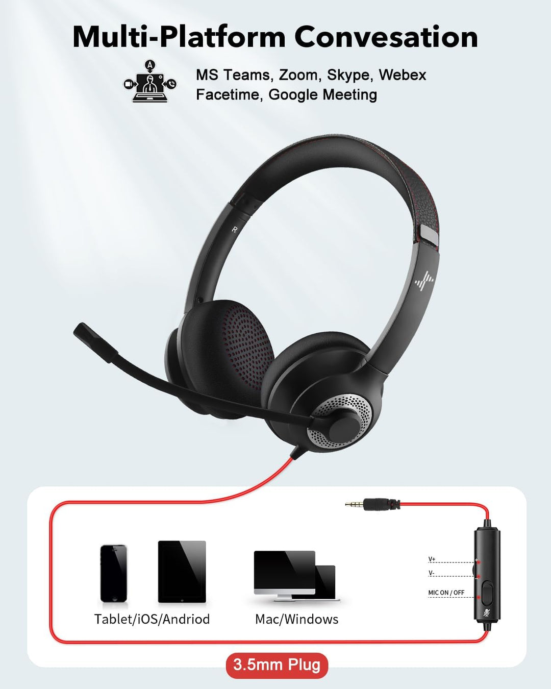 JIAMQISHI Auriculares USB con micrófono para PC, auriculares para c...