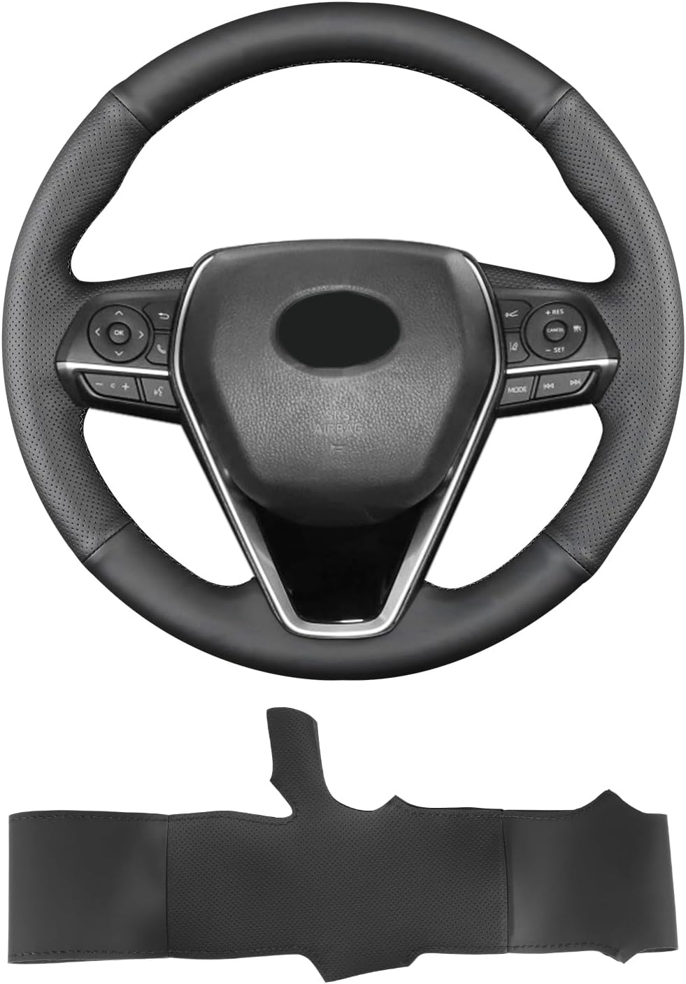 Funda de Volante Cosida a Mano, Compatible con Toyota RAV4 SUV 2019-2024 / Avalon 2019-2022 / Camry 2018-2024 / Corolla 2020-2025, Funda de Volante de Microfibra de Cuero con Envoltura