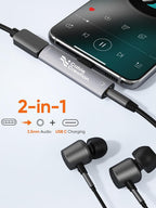 CableCreation USB-C a 3.5 mm Adaptador para auriculares y cargador 2 en 1 Charger