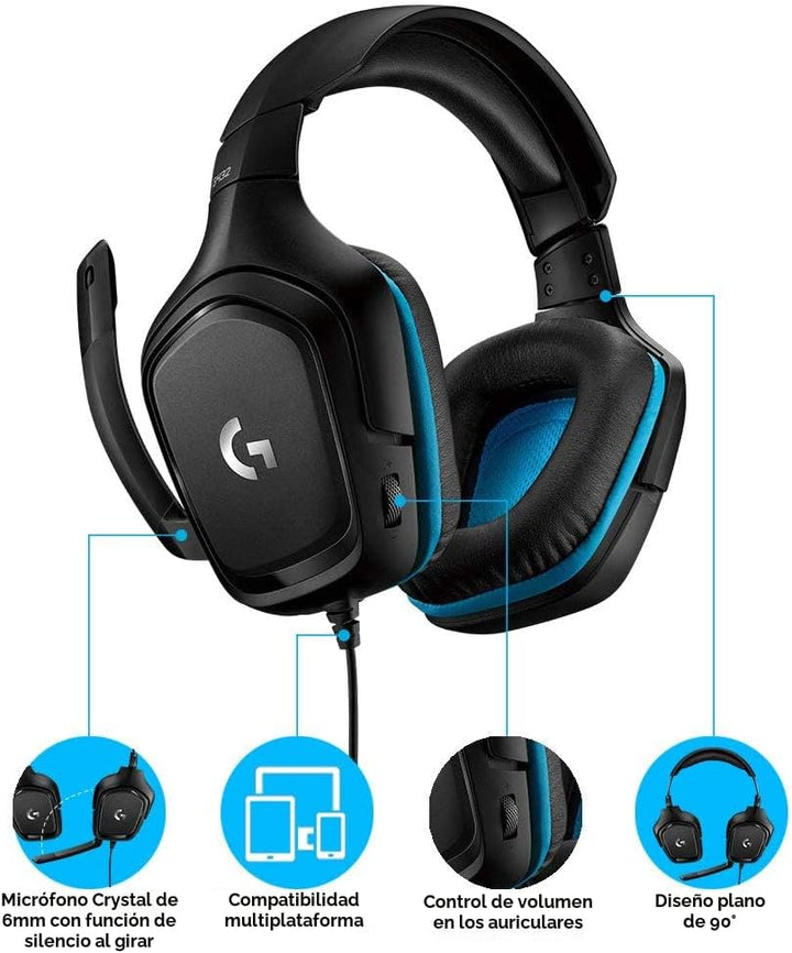 Logitech G432 Auriculares con Cable para Juegos, Sonido Envolvente...