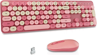 LIZRROT Combo de teclado y mouse inalámbricos, teclas redondas, tec...