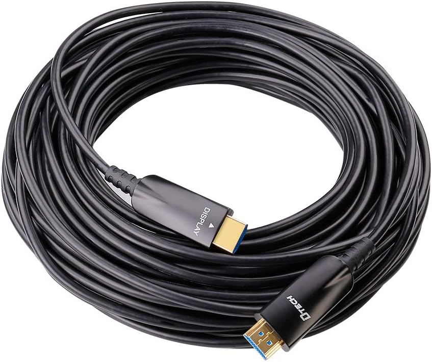 DTECH Cable HDMI de fibra óptica de 100 pies con video HD 4K 60Hz 1080p HD 3D HDCP CEC compatible con monitor de computadora portátil, proyector, reproductor de TV, reproductor de DVD, consola de juegos (100 pies, negro)