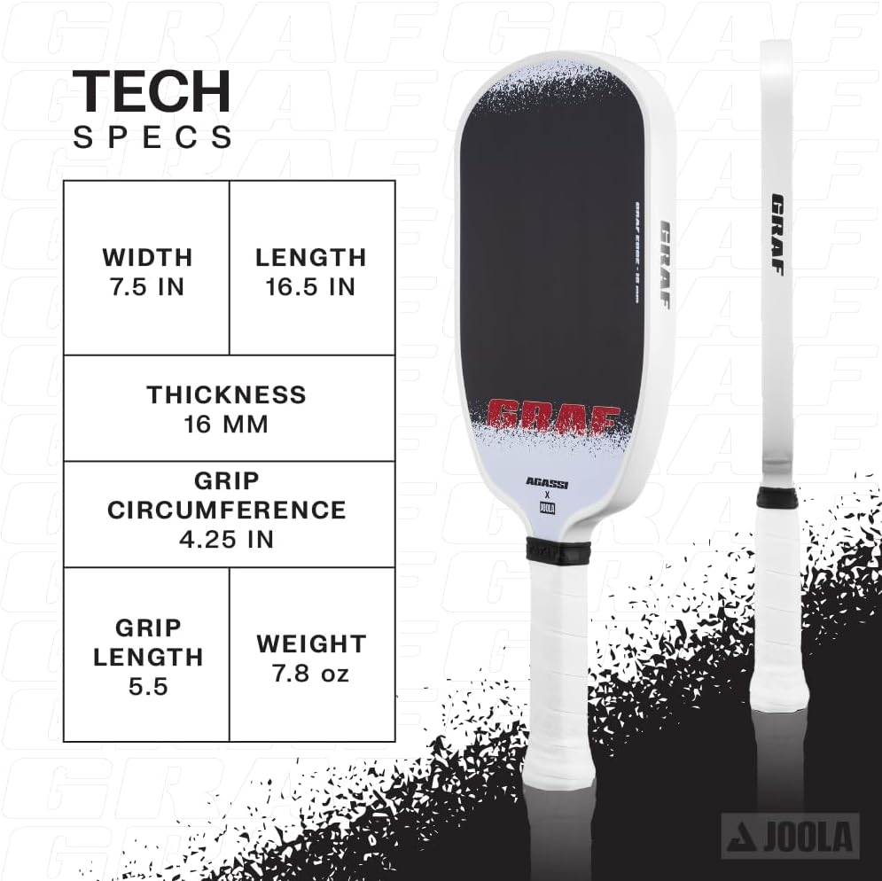 JOOLA GRAF Edge 16mm Pala de Pickleball - Raqueta de Pickleball de Fibra de Carbono para Mayor Giro y Control - Forma Agassi para Potencia y Precisión - Certificada UPA-A - Aprobada por USAP
