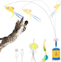 Migipaws Juguete automático interactivo para gatos con ventosa fuerte, alambre flexible de 27.6 in y diseño de doblez de bricolaje, juguete de ejercicio recargable para gatos con temporizador automático para gatos de interior (azul)