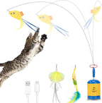 Migipaws Juguete automático interactivo para gatos con ventosa fuerte, alambre flexible de 27.6 in y diseño de doblez de bricolaje, juguete de ejercicio recargable para gatos con temporizador automático para gatos de interior (azul)