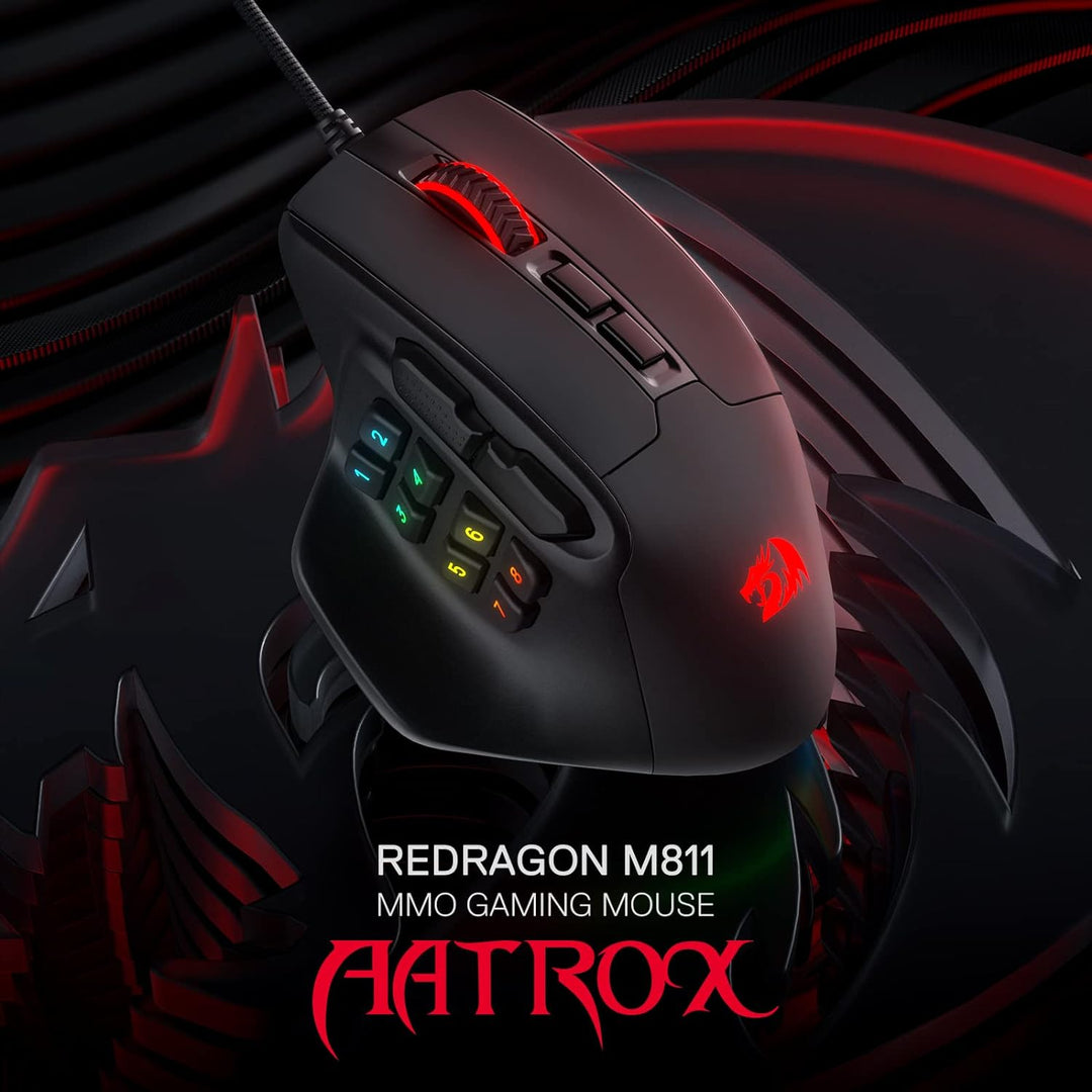 Redragon M811 Aatrox - Ratón para juegos MMO, 15 botones programabl...