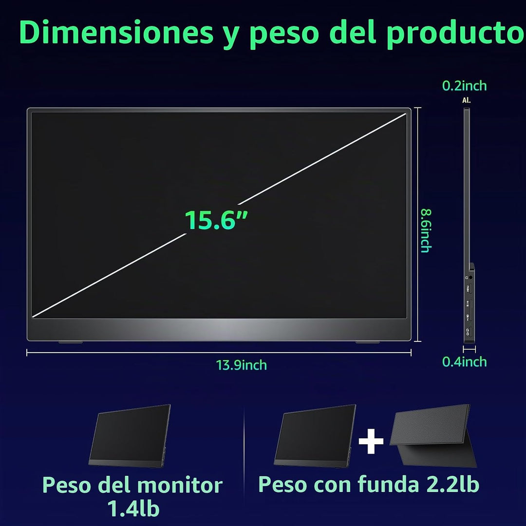 kksmart Monitor portátil de 15.6 pulgadas 1080P FHD 86% sRGB 60Hz,...