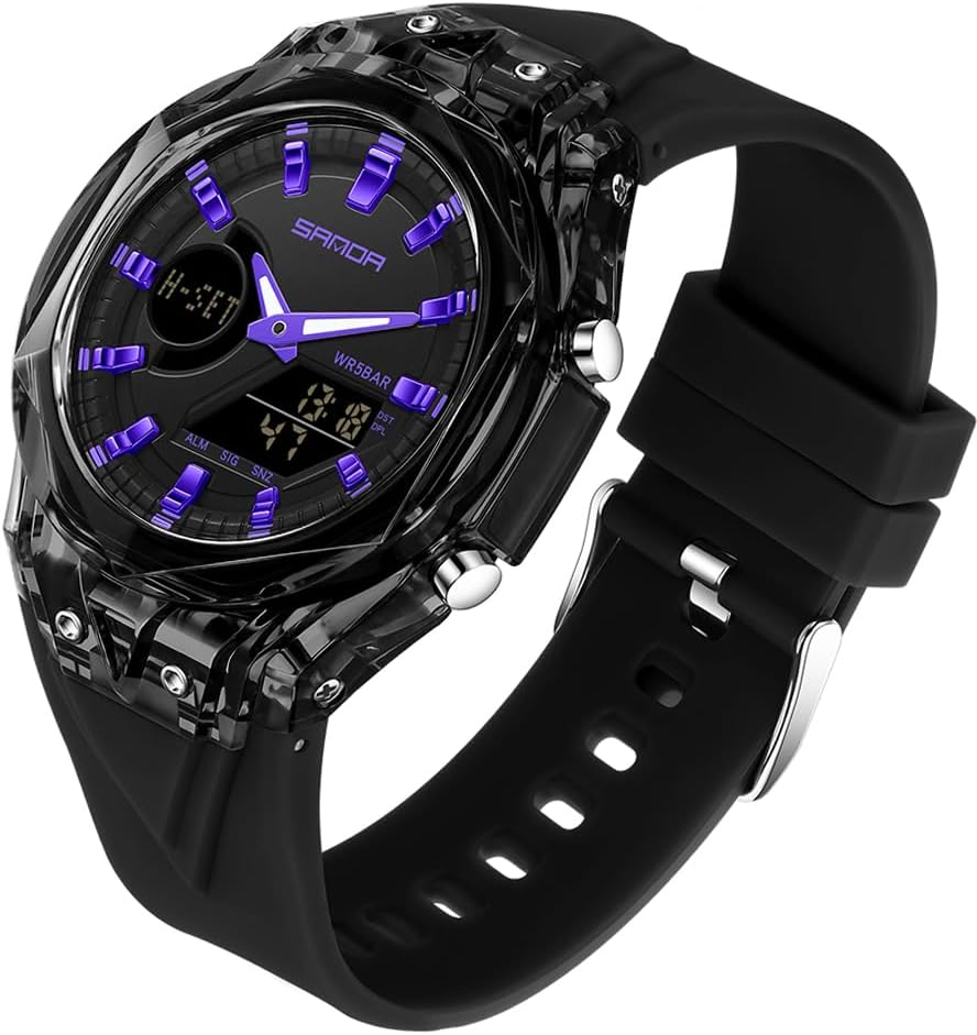 FANMIS Reloj deportivo unisex de doble pantalla – Reloj digital analógico táctico impermeable 5ATM con fecha de día, alarma, cronómetro y correa de TPU – Reloj de pulsera de cuarzo moderno para