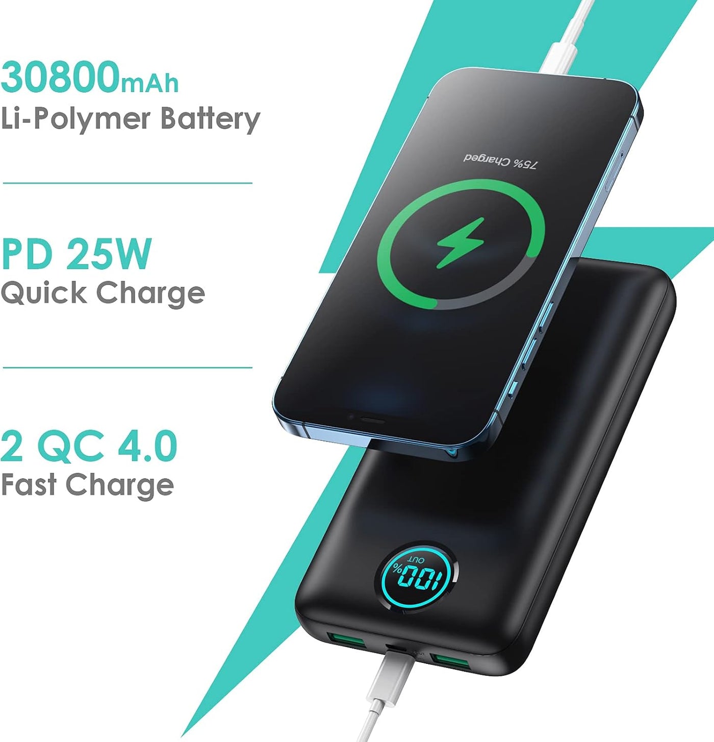 Cargador portátil de 30,800 mAh PowerBank con 3 salidas, 25 W PD de...