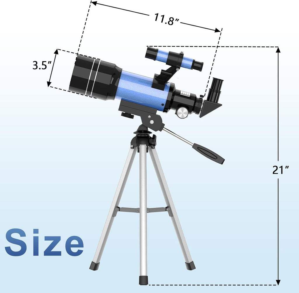 Telescopio para niños, telescopios de apertura de 2.756 in para adultos (15X-150X) con óptica FMC, telescopio refractor astronómico de 11.811 in para principiantes con adaptador de teléfono