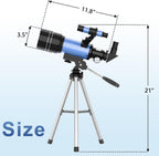 Telescopio para niños, telescopios de apertura de 2.756 in para adultos (15X-150X) con óptica FMC, telescopio refractor astronómico de 11.811 in para principiantes con adaptador de teléfono