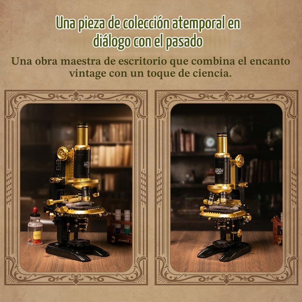 PANTASY - Kit de construcción de microscopio retro con acabado de latón antiguo para adultos