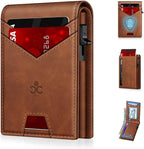 Billetera para hombre con bloqueo RFID minimalista para 12-14 tarjetas | Cartera inteligente delgada y plegable con ventana para identificación y ranura para efectivo, bolsillo frontal, estuche