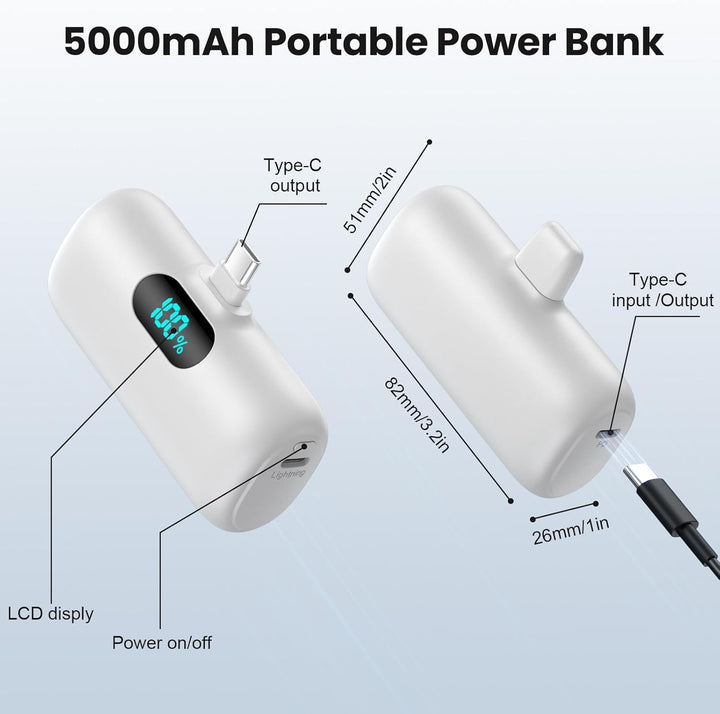 Mini Cargador Portátil USB C Power Bank, Paquete de Batería Mejorad...