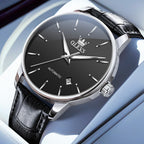 OLEVS Reloj de vestir automático mecánico de lujo para hombre, correa de cuero marrón y negro, impermeable, casual, de negocios, de cuerda automática, fácil de leer, relojes para hombre