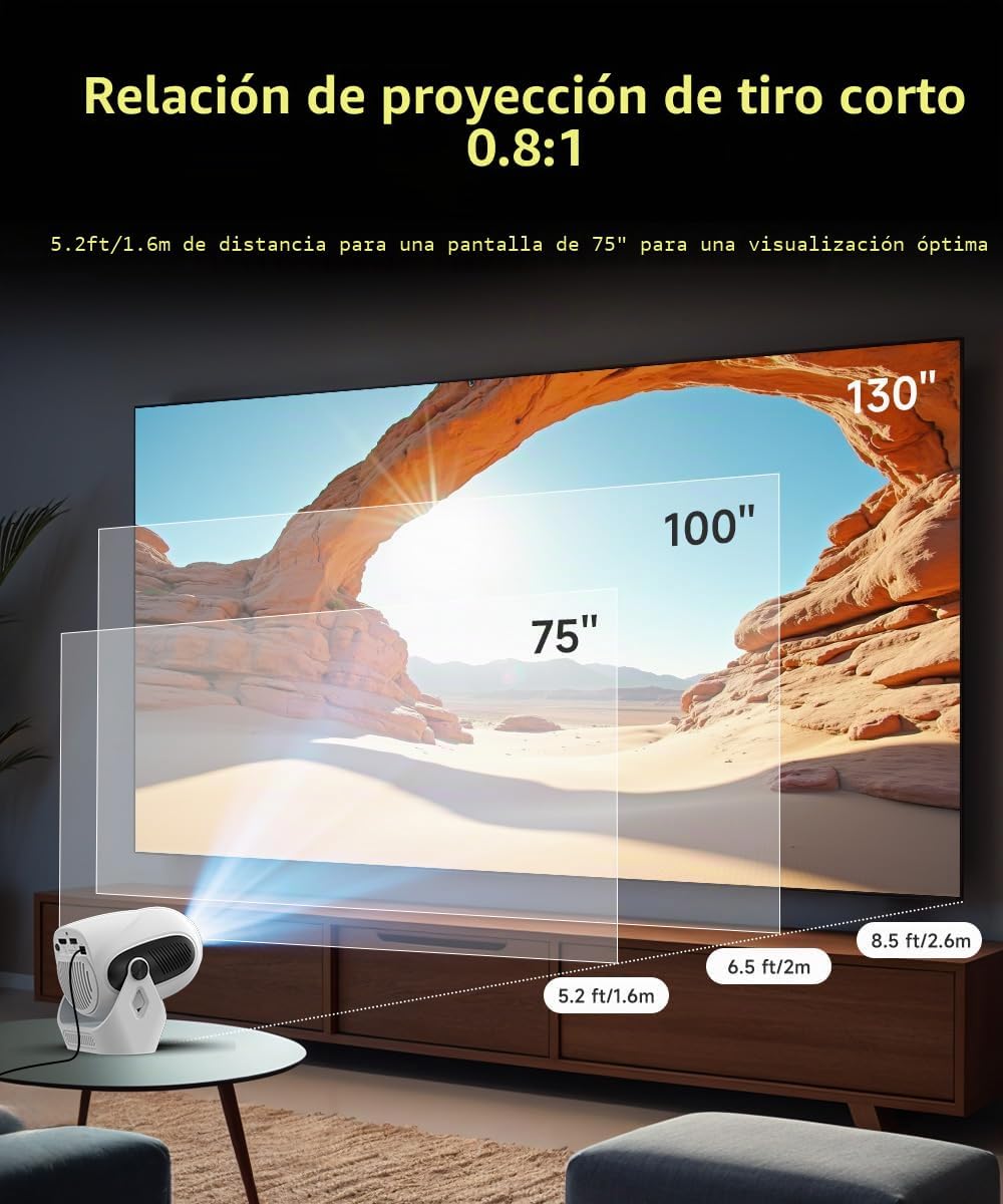 【Enfoque Eléctrico】Proyector con WiFi 6 y Bluetooth 5.0, Mini Portá...