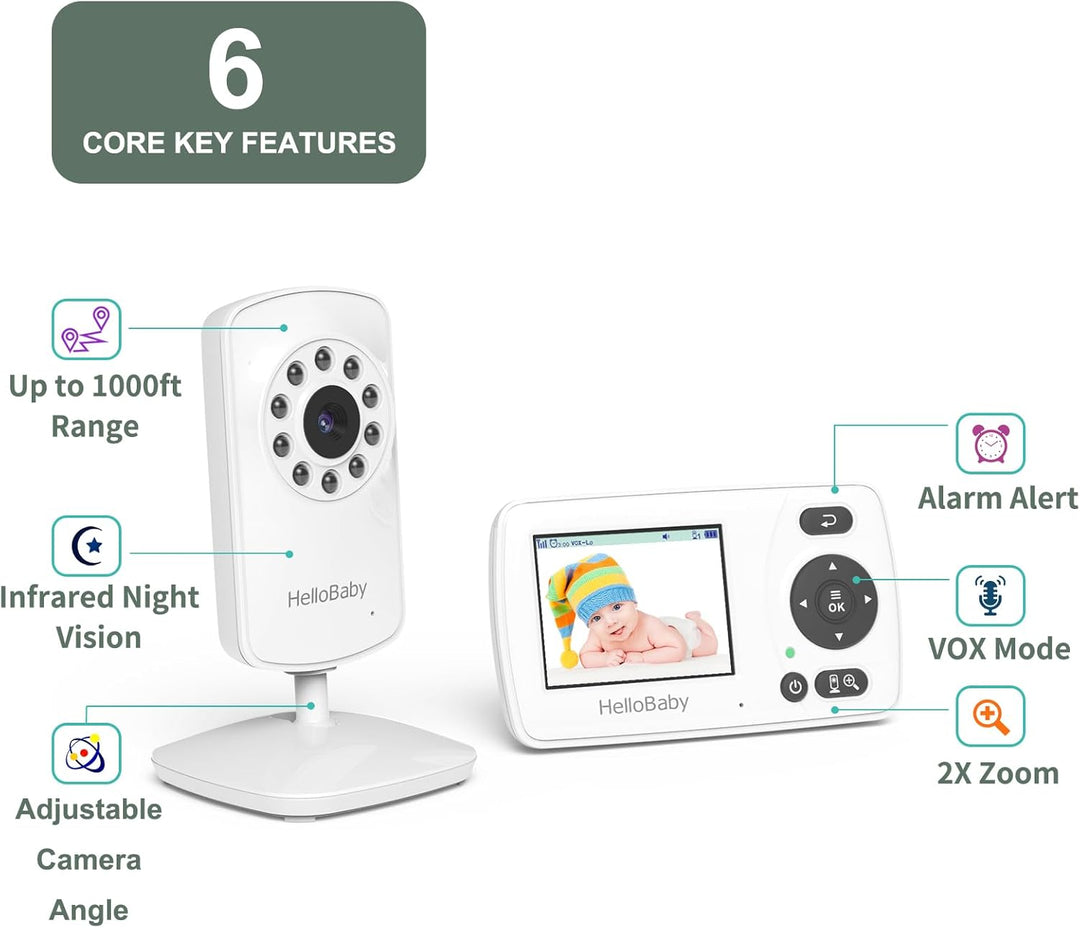 HelloBaby HB30 Monitor de bebé de video con cámara digital y audio,...