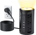 Torre de tira de alimentación AnnTane con luz nocturna, tira de alimentación con protector de sobretensiones y puertos USB, cable de extensión de 10 pies con múltiples tomas (12AC+3A+2C) para