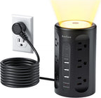 Torre de tira de alimentación AnnTane con luz nocturna, tira de alimentación con protector de sobretensiones y puertos USB, cable de extensión de 10 pies con múltiples tomas (12AC+3A+2C) para