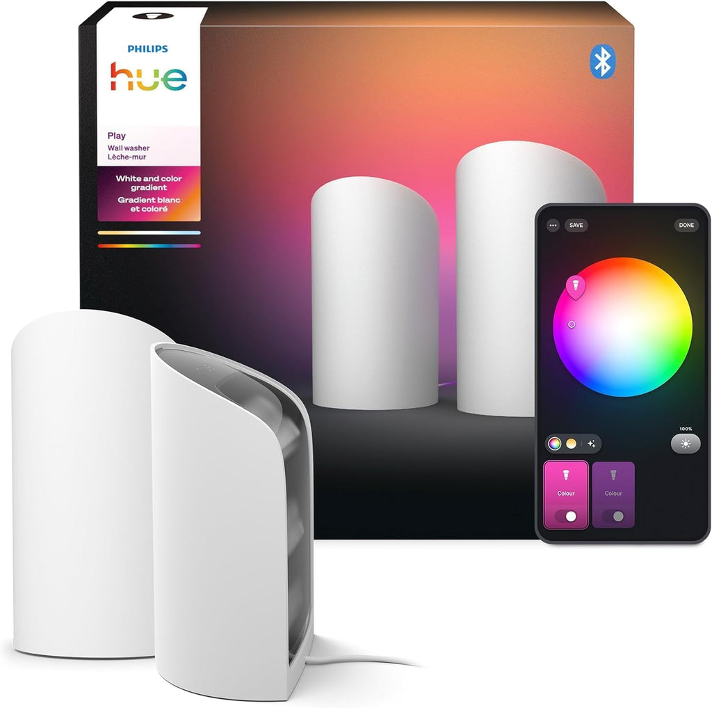 Lámpara Philips Hue Play - Lámpara de pared inteligente (blanca), luz blanca y de color con tecnología ColorCast, compatible con Bluetooth - paquete de 2