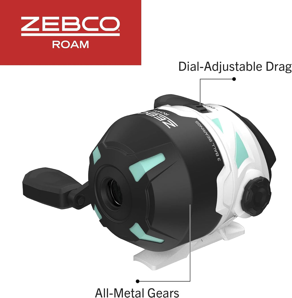 Zebco Roam - Combo de caña de pescar telescópica y carrete de pesca giratorio o spincast, caña de fibra de vidrio duradera de 6 pies con mango ComfortGrip, pre-enrollada con línea de pesca Zebco Cajun