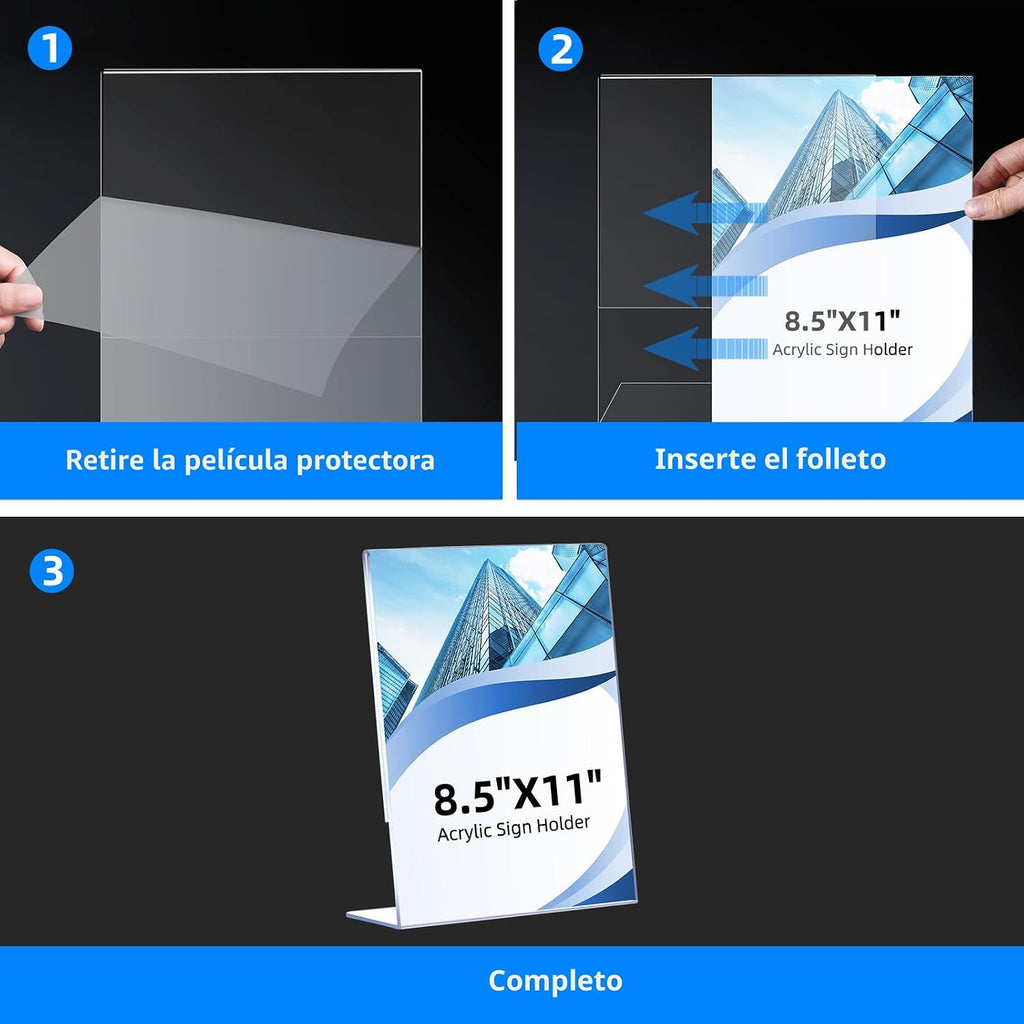30 Pack Acrylic Sign Holder 8.5 x 11, Clear Plastic Display Stands para Tabletop, L-Shape Acrylic Stands para Flyers, Documents, Office, Restaurants, Vertical Sign Holder 8.5x11 para Desktop