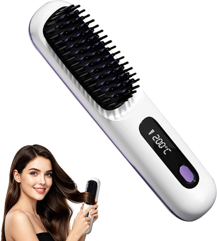 Cordless Hair Straightening Brush, Mini 30s Fast Heat USB-C for Tra...