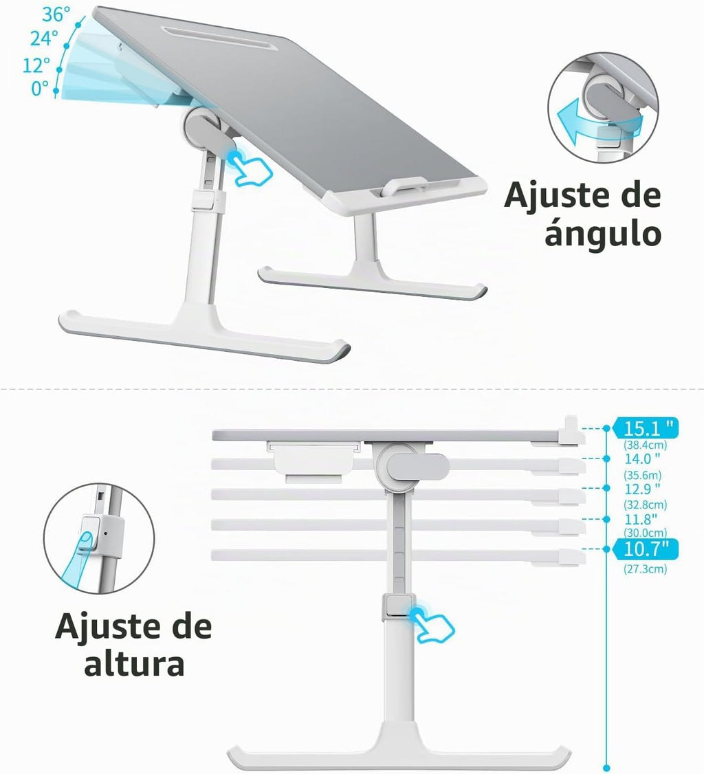 SAIJI - Escritorio de regazo para laptop para cama, mesa ajustable XL para