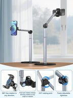 Soporte de Teléfono Aéreo de Aluminio Resistente para Grabación, Trípode Ajustable para iPhone para Tomas Aéreas, Soporte Resistente para Cocinar, Manualidades, Filmación, Pintura – Perfecto para