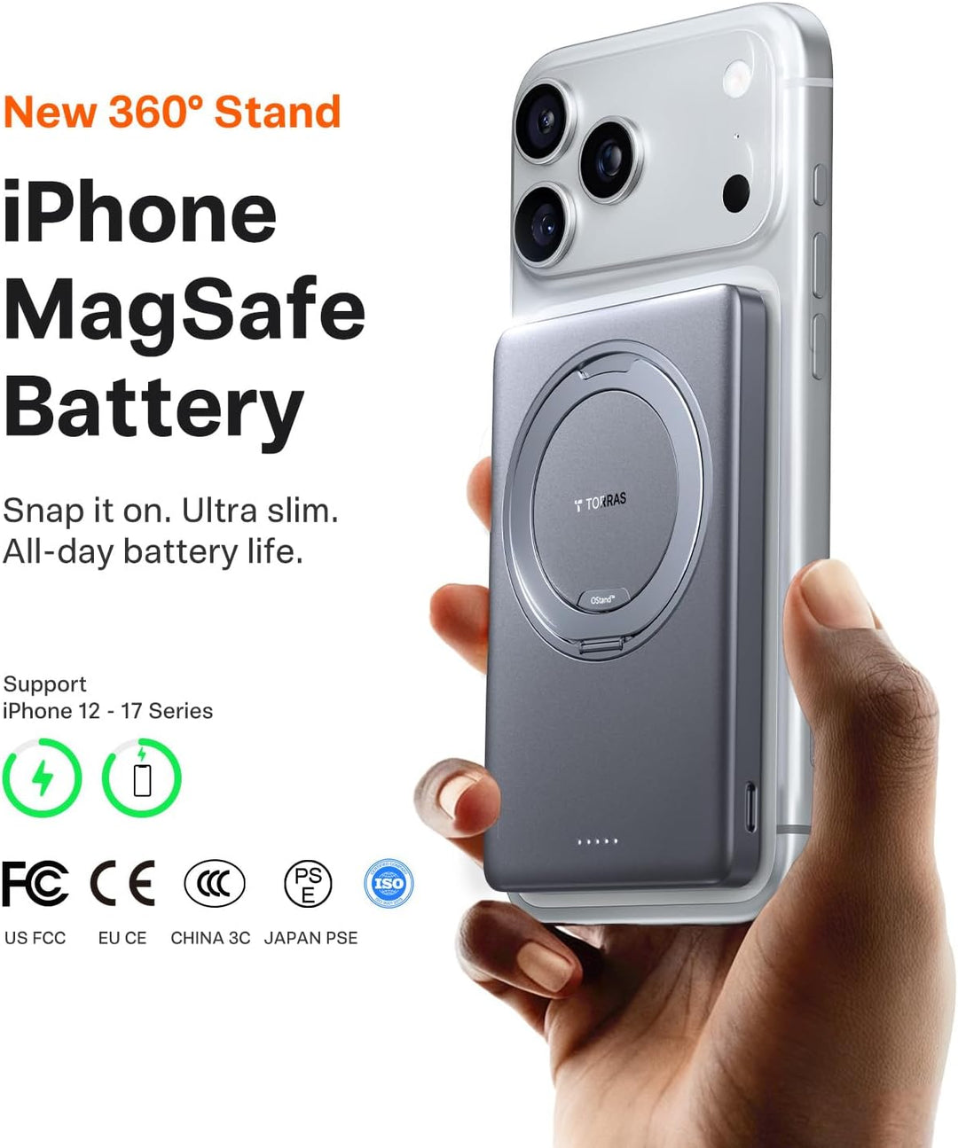 TORRAS Ostand MiniMag Power Bank, 5,000mAh Batería Externa Magnétic...